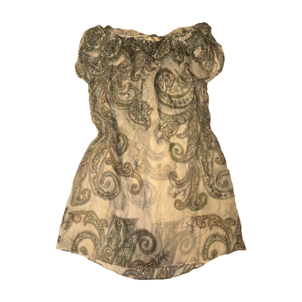 Boho Vintage 3.1 Phillip Lim Silk Paisley Sheer Dress Puff Sleeve Sage Green S